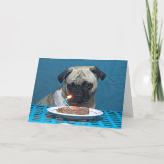 Happy Birthday Pug met Steak Candle - Kaart