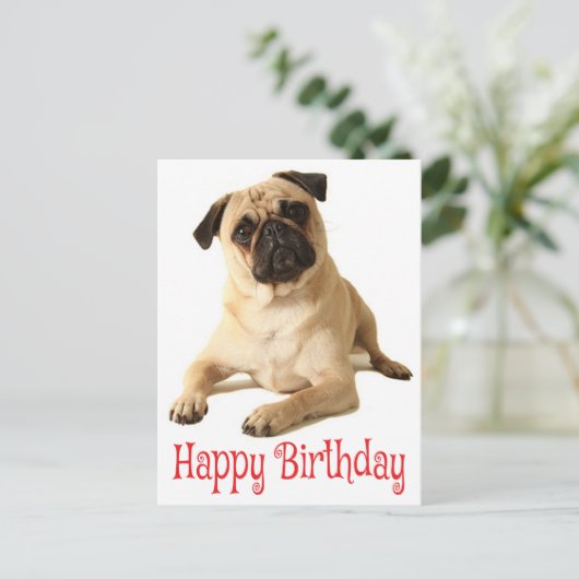 Happy Birthday Pug Puppy Dog Briefkaart (Staand voorkant)