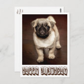 Happy Birthday Pug Puppy Dog Bruin Briefkaart (Voorkant / Achterkant)