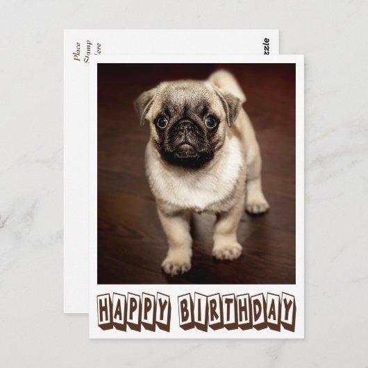 Happy Birthday Pug Puppy Dog Bruin Briefkaart (Voorkant / Achterkant)
