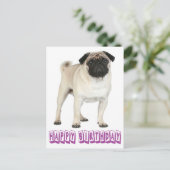 Happy Birthday Pug Puppy Dog Paarse Briefkaart (Staand voorkant)