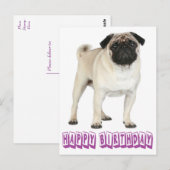 Happy Birthday Pug Puppy Dog Paarse Briefkaart (Voorkant / Achterkant)