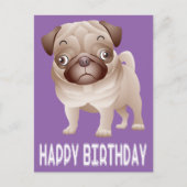 Happy Birthday Pug Puppy Dog Paarse Briefkaart (Voorkant)