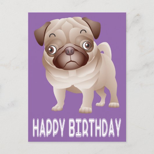 Happy Birthday Pug Puppy Dog Paarse Briefkaart (Voorkant)