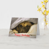 Happy Birthday Pug Puppy Dog Wenskaart Kaart (Gele Bloem)