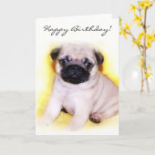 Happy Birthday Pug Puppy wenskaart Kaart (Gele Bloem)