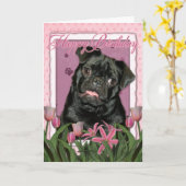 Happy Birthday - Pug - Ruffy Kaart (Gele Bloem)