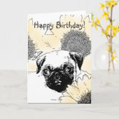 Happy Birthday Pug wenskaart Kaart (Gele Bloem)