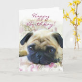 Happy Birthday Pug wenskaart Kaart (Gele Bloem)