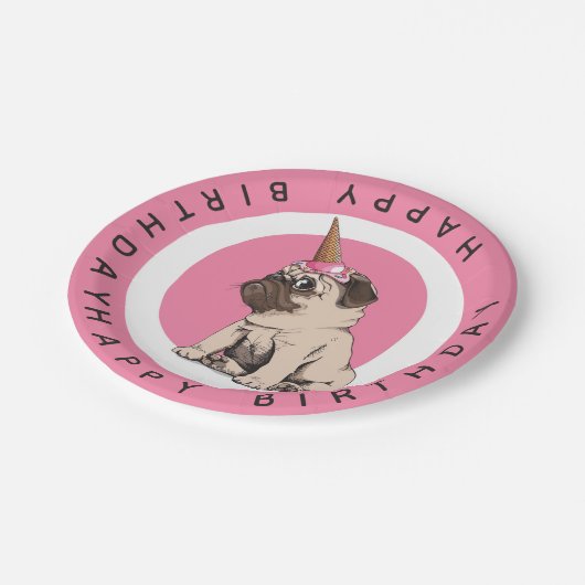 Happy Birthday | Pugicorn Papieren Bordje (Gekanteld)