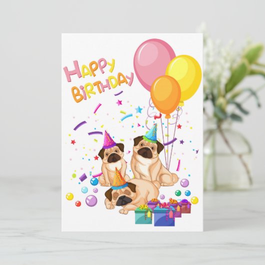 Happy Birthday Pugs Kaart (Staand voorkant)