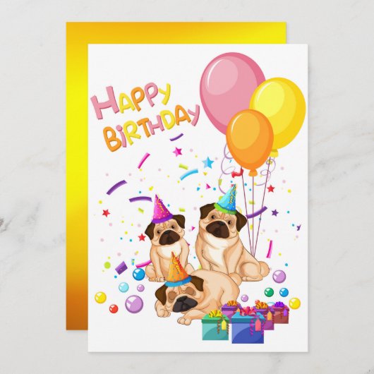 Happy Birthday Pugs Kaart (Voorkant / Achterkant)