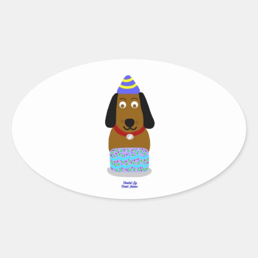 Happy Birthday Pup Oval Sticker (Voorkant)