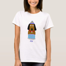 Happy Birthday Pup Vrouwen Wit Basic T Shirt