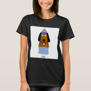 Happy Birthday Pup Vrouwen Zwart Basic T Shirt