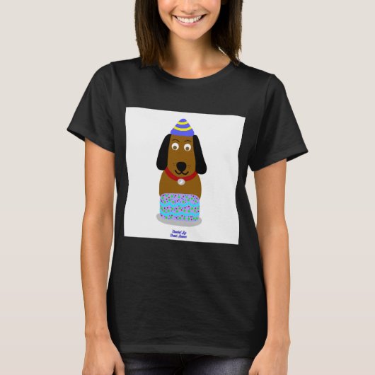 Happy Birthday Pup Vrouwen Zwart Basic T Shirt (Voorkant)