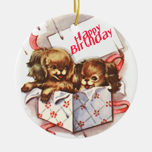 Happy Birthday Puppies Keramisch Ornament (Voorkant)