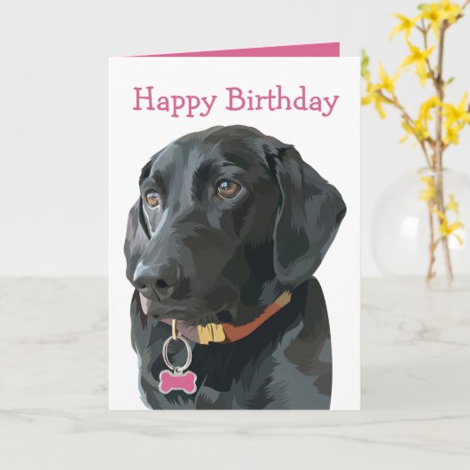 Happy Birthday Puppy Dog Black Labrador Retriever Kaart (Gele Bloem)