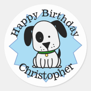 Happy Birthday Puppy Dog gepersonaliseerd Ronde Sticker