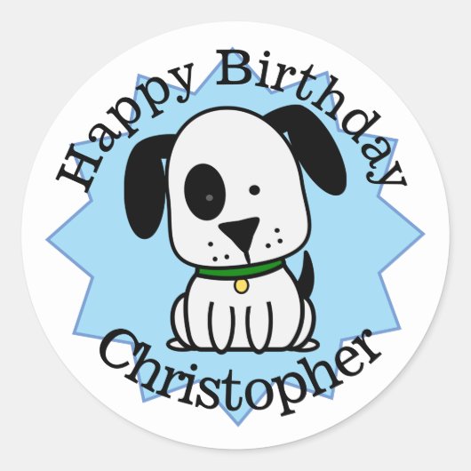 Happy Birthday Puppy Dog gepersonaliseerd Ronde Sticker (Voorkant)