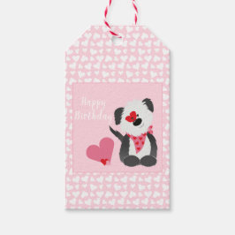 Happy Birthday Puppy Heart Pattern roze Cadeaulabel