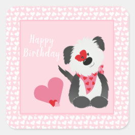Happy Birthday Puppy Heart Pattern roze Vierkante Sticker