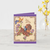  Happy Birthday Puppy Kaart (Gele Bloem)