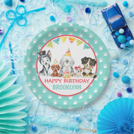 Happy Birthday Puppy Party Papieren Bordje (Feest)