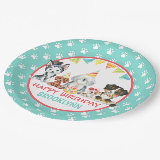 Happy Birthday Puppy Party Papieren Bordje (Gekanteld)