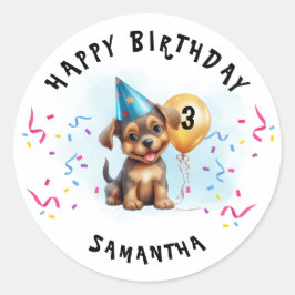Happy Birthday Puppy Party Verjaardag Ronde Sticker