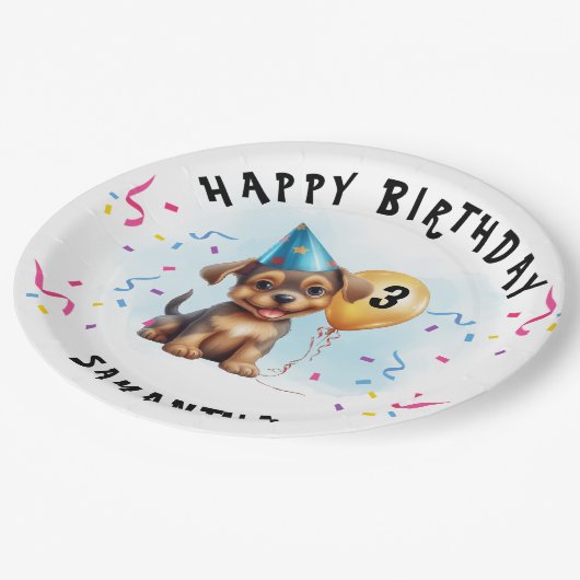 Happy Birthday Puppy Party Verjaardagspapier Bord (Gekanteld)