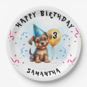 Happy Birthday Puppy Party Verjaardagspapier Bord (Voorkant)