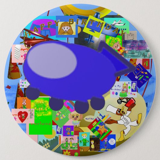 Happy Birthday Puppy Ruimteschip Button (Voorkant)