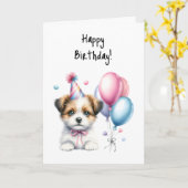 Happy Birthday Puppy Woof Pink Bow Stropdas Party Kaart (Gele Bloem)