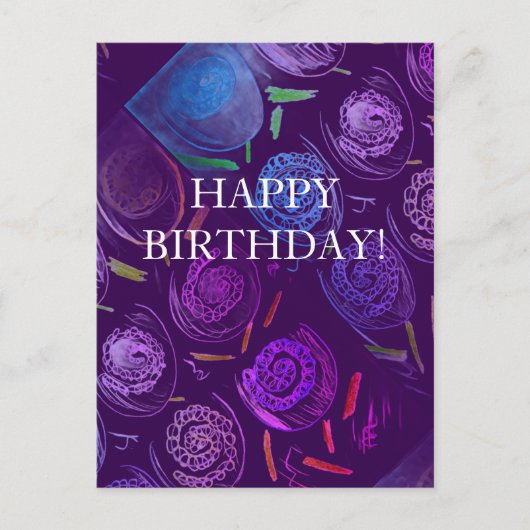 HAPPY BIRTHDAY PURPLE FLOWERS BRIEFKAART (Voorkant)