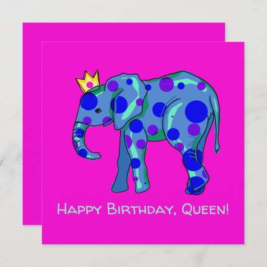 Happy Birthday Queen Elephant Flat Kaart (Voorkant / Achterkant)