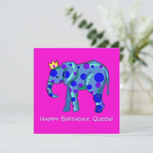 Happy Birthday Queen Elephant Flat Kaart (Staand voorkant)