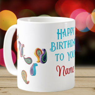 Happy Birthday Quilled Paisleys, 11 oz Koffie Mok