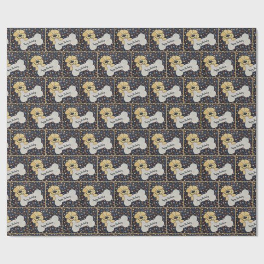 Happy Birthday Quilt Dog With a Bone Cadeaupapier (Vlak)