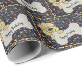 Happy Birthday Quilt Dog With a Bone Cadeaupapier (Rol Hoek)