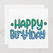 Happy Birthday Quirky Handwriting Green to Blue Feestdagenkaart (Voorkant / Achterkant)