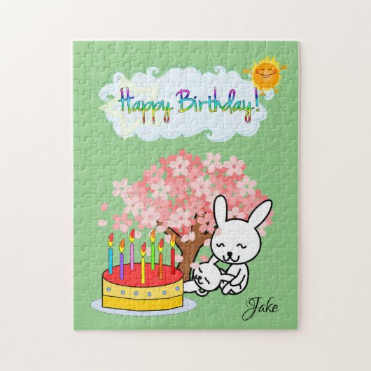 Happy Birthday Rabbit Tree Cake Sun Legpuzzel (Verticaal)