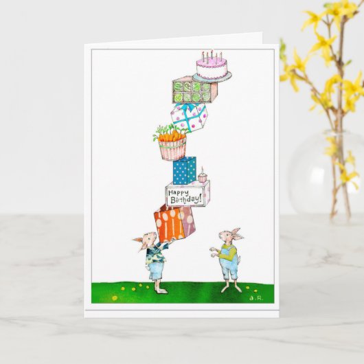 Happy Birthday Rabbits Kaart (Gele Bloem)