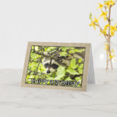 Happy Birthday Raccoon in Tree Kaart (Gele Bloem)