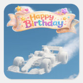 Happy birthday racing car cloud Square Vierkante Sticker (Voorkant)