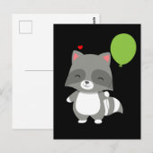 Happy Birthday Racoon Boy Girl Balloon Trash Panda Briefkaart (Voorkant / Achterkant)