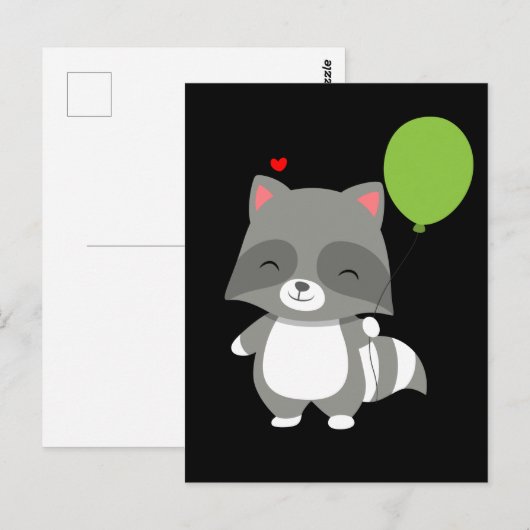 Happy Birthday Racoon Boy Girl Balloon Trash Panda Briefkaart (Voorkant / Achterkant)