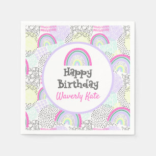Happy Birthday Rainbow 90's Girl's Kawaii Party Servet