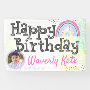 Happy Birthday Rainbow Baby Girl's Kawaii Foto Spandoek
