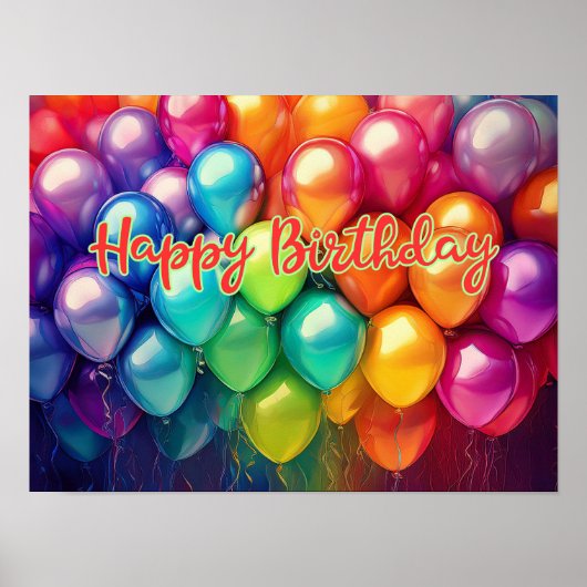 Happy Birthday Rainbow Balloons Poster (Voorkant)